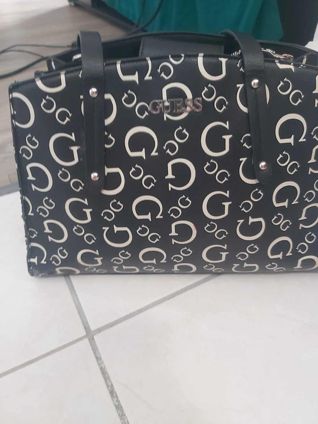 Guess Black and White Monogram Tote Bag