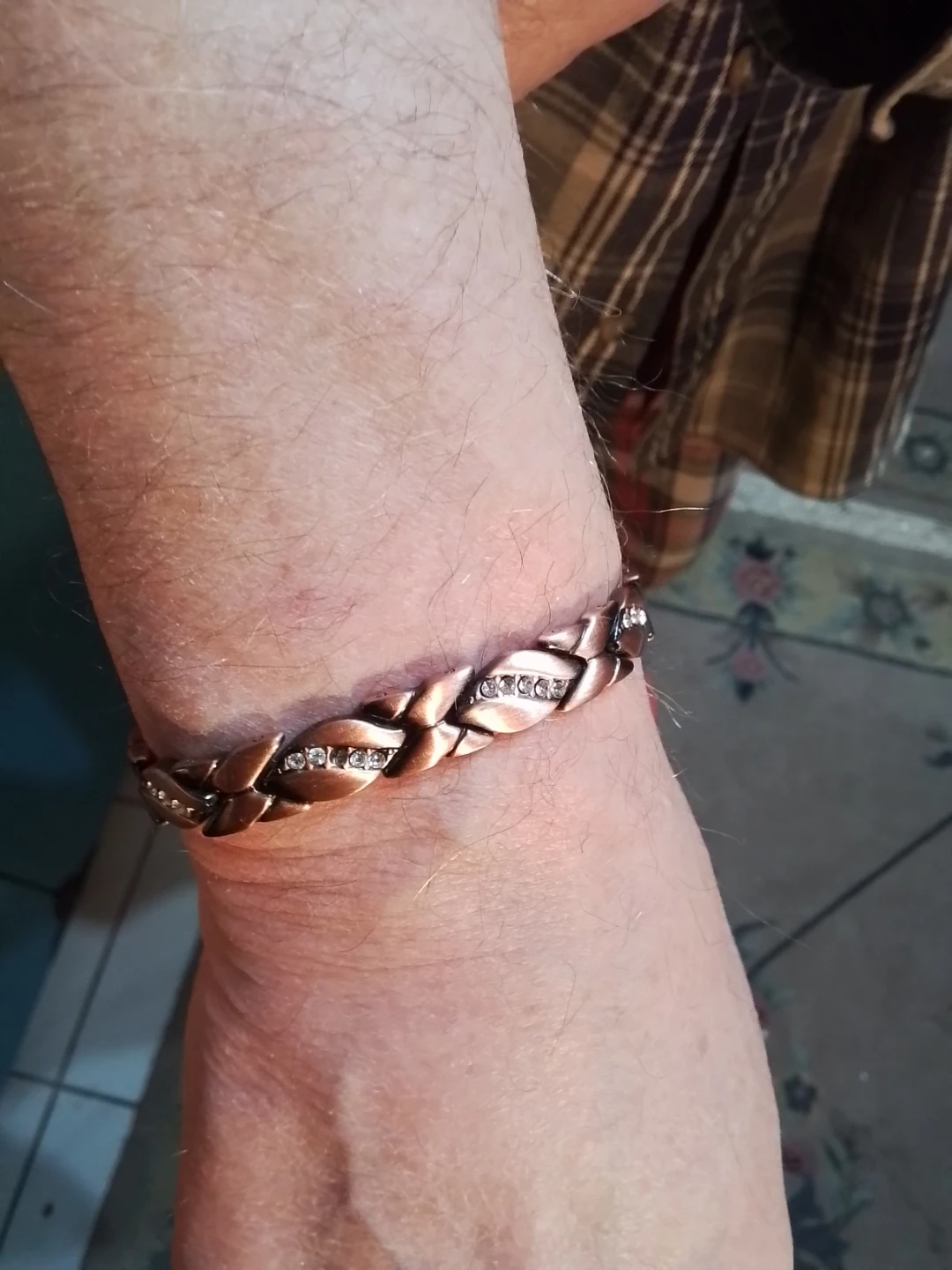 Vintage Copper Tone Bracelet with Rhinestones