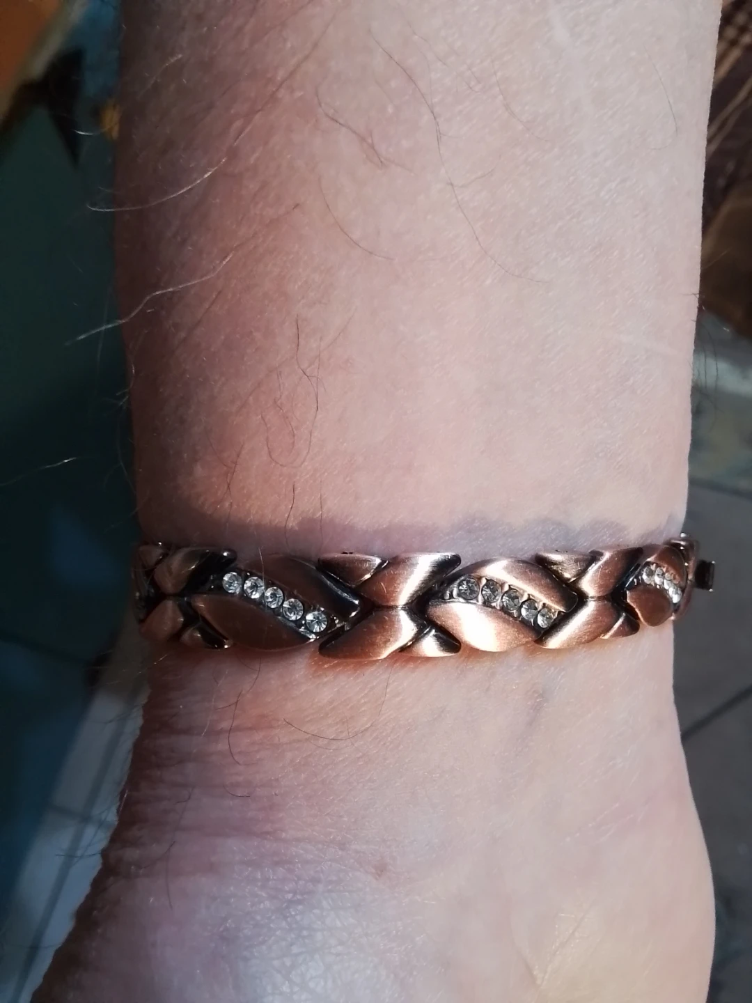 Vintage Copper Tone Bracelet with Rhinestones - photo 2
