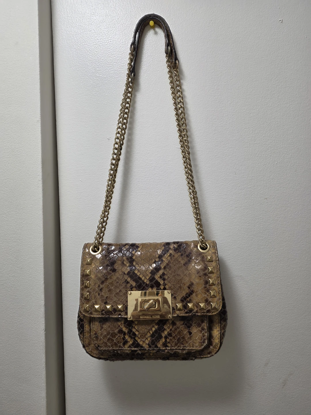 Michael Kors Studded Snake Print Leather Shoulder Bag