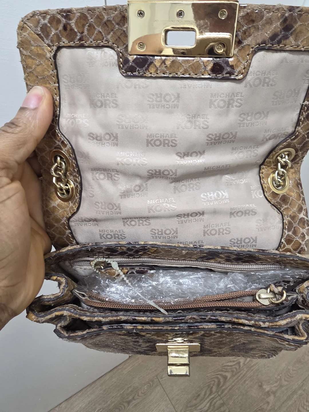 Michael Kors Studded Snake Print Leather Shoulder Bag - photo 2