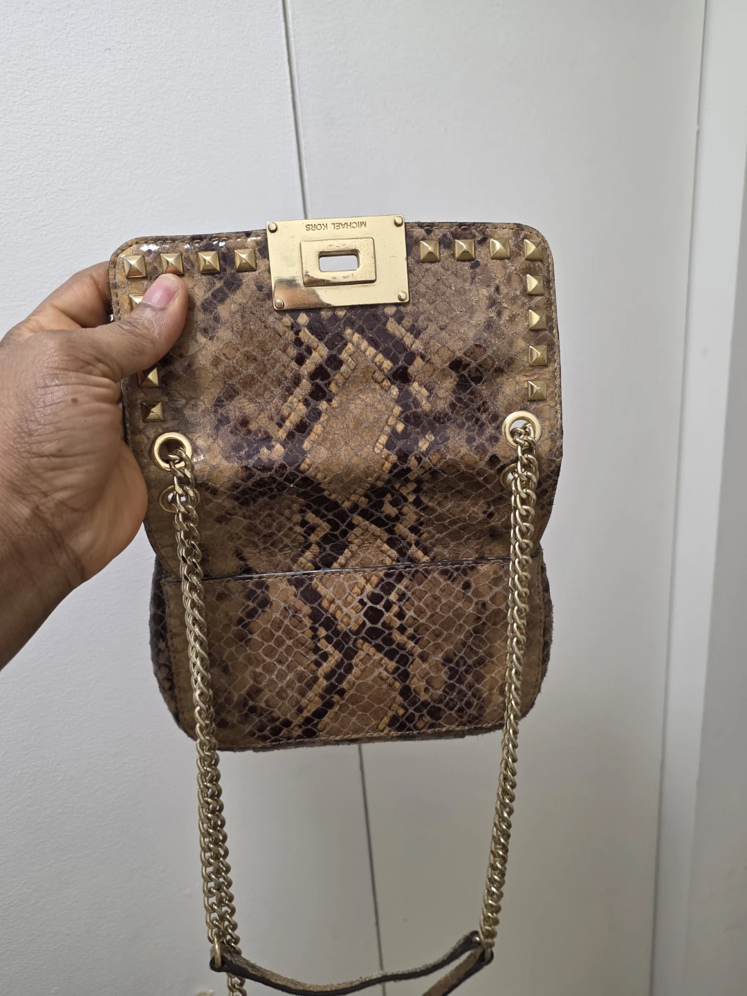 Michael Kors Studded Snake Print Leather Shoulder Bag - photo 3