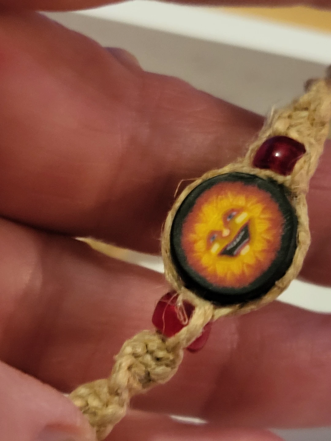 Handmade Hemp Cord Bracelet with Smiley Sun Charm - photo 2