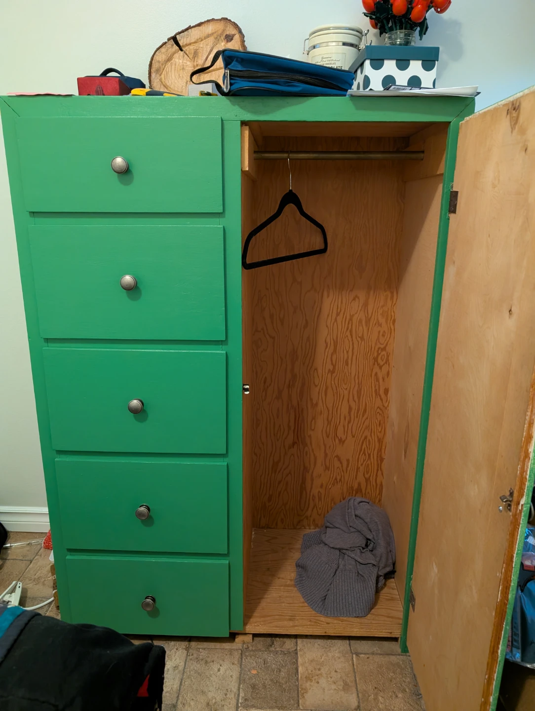 Green Wardrobe Cabinet with Drawers