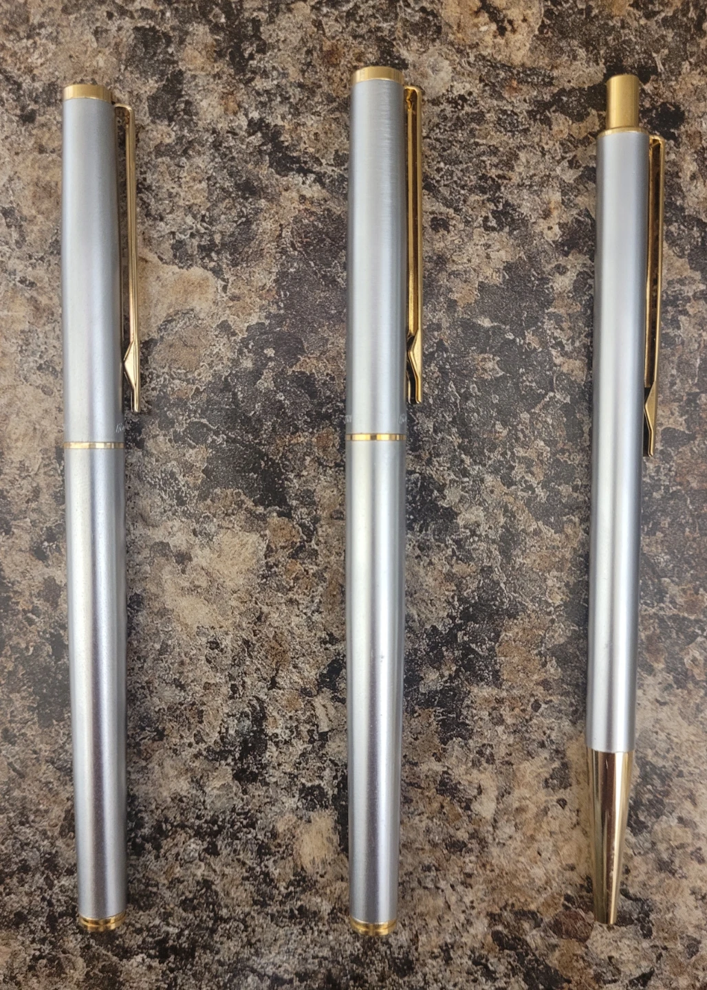 Set of 3 Silver Pens with Gold Accents