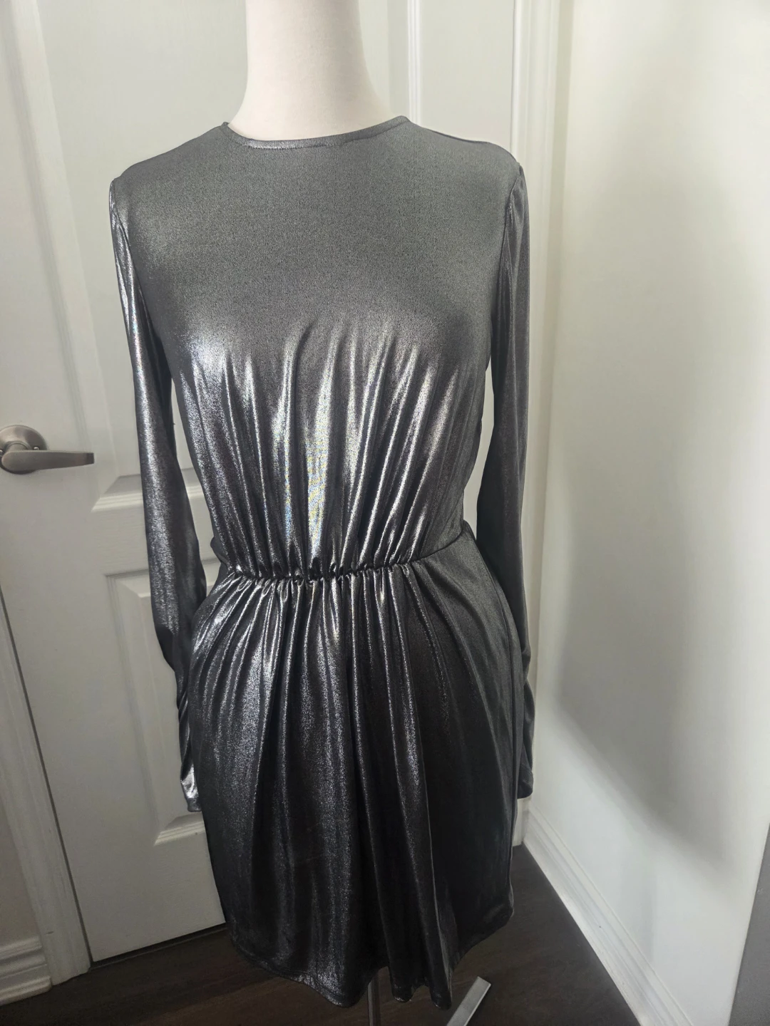 AQUA Metallic Ruched Mini Dress