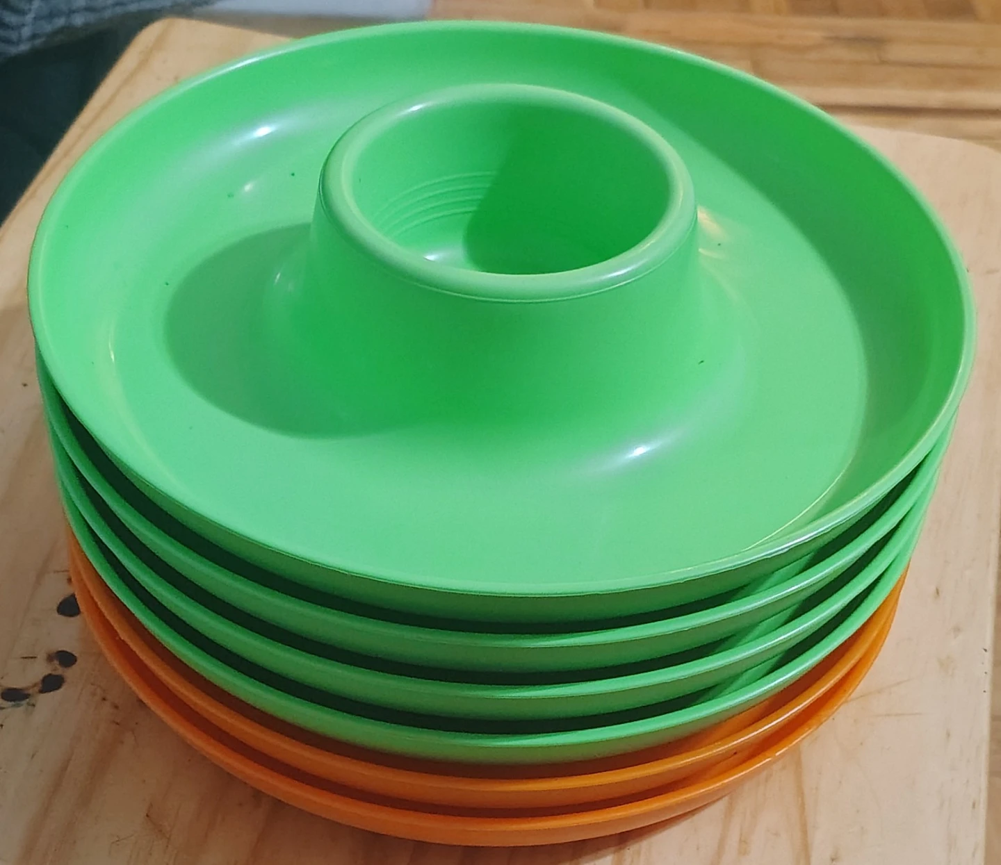 Set of 5 Vintage Egg Cups with Plates - Green & Orange