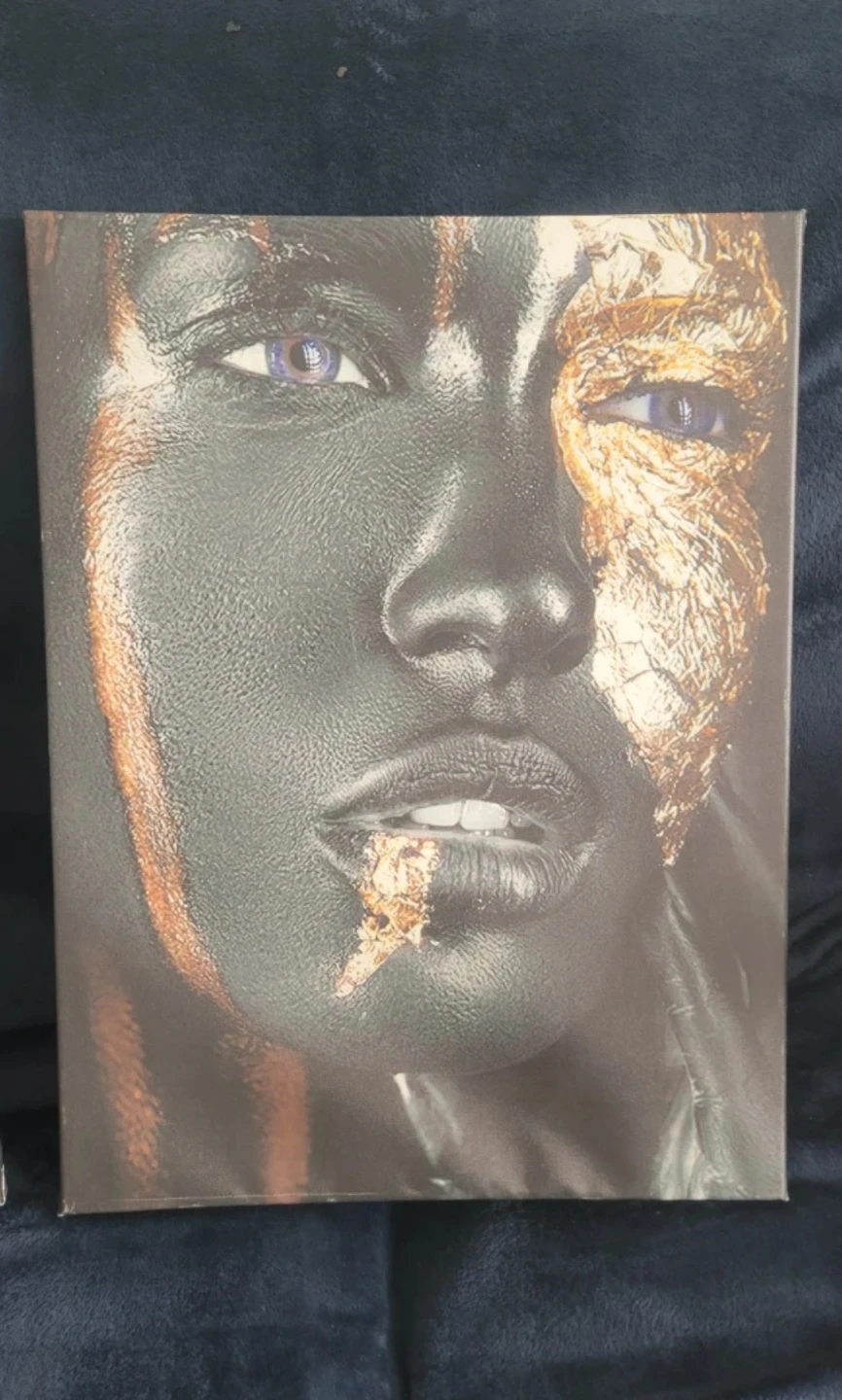 Set of 2 Modern Canvas Art Prints - Black & Gold Face Design - photo 2