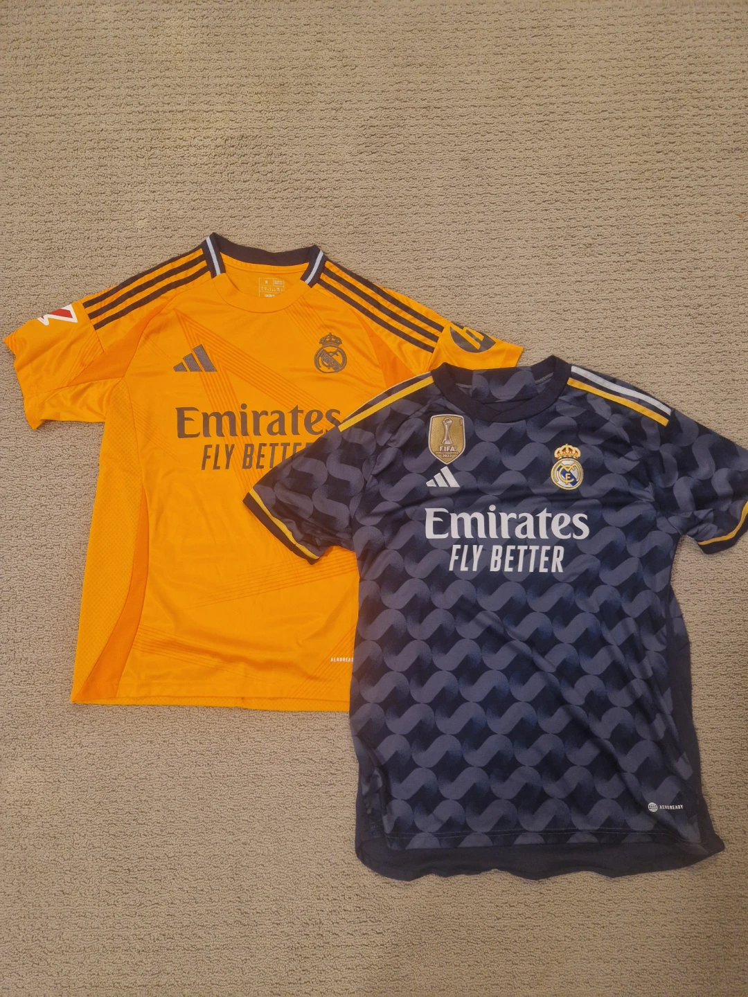 Adidas Real Madrid Jerseys (2) 40 each - Orange Mbappé & Navy