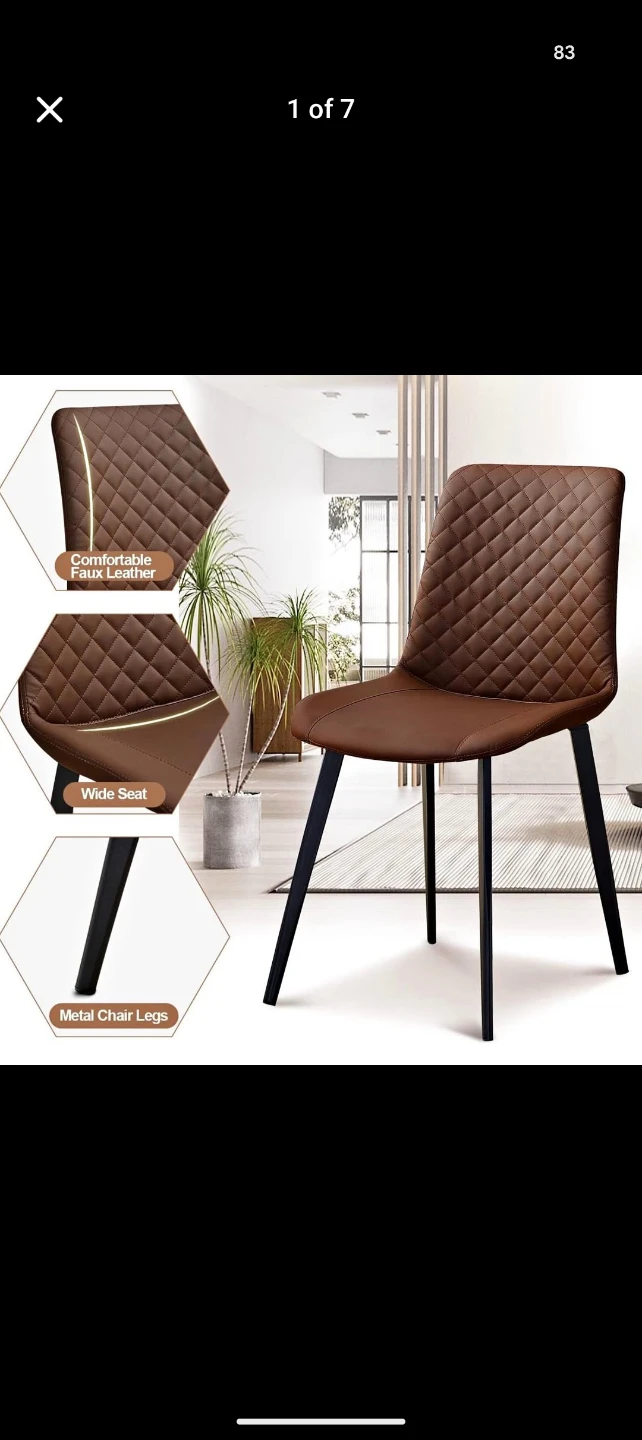 Brown Dining Chair with Metal Legs - Set of 4