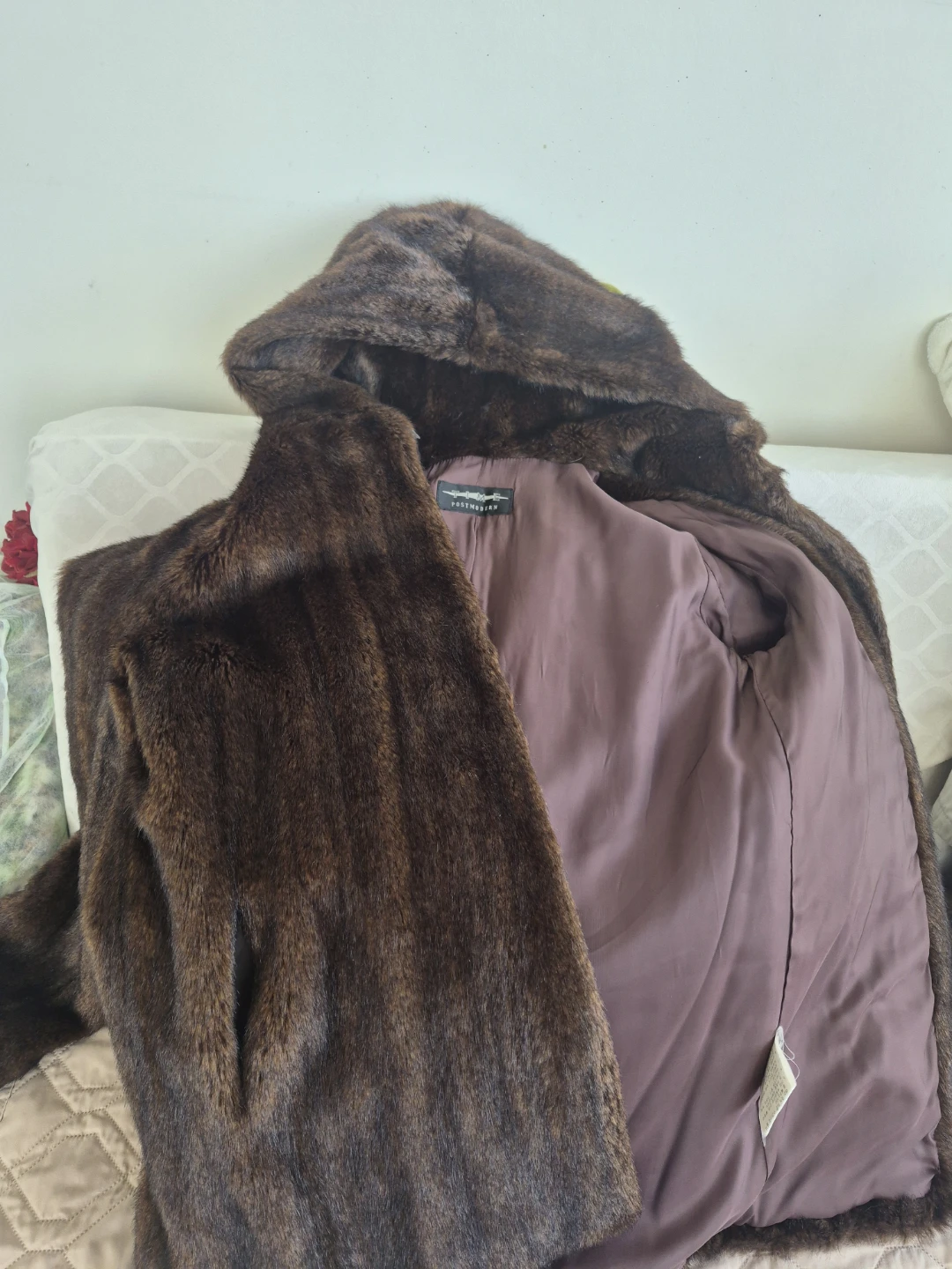 Brown Faux Fur Hooded Coat - photo 3