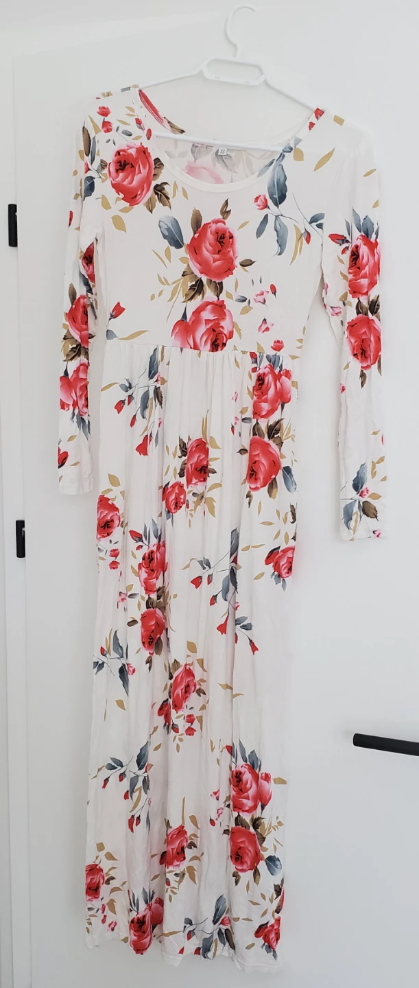 White Floral Maxi Dress with Red Roses