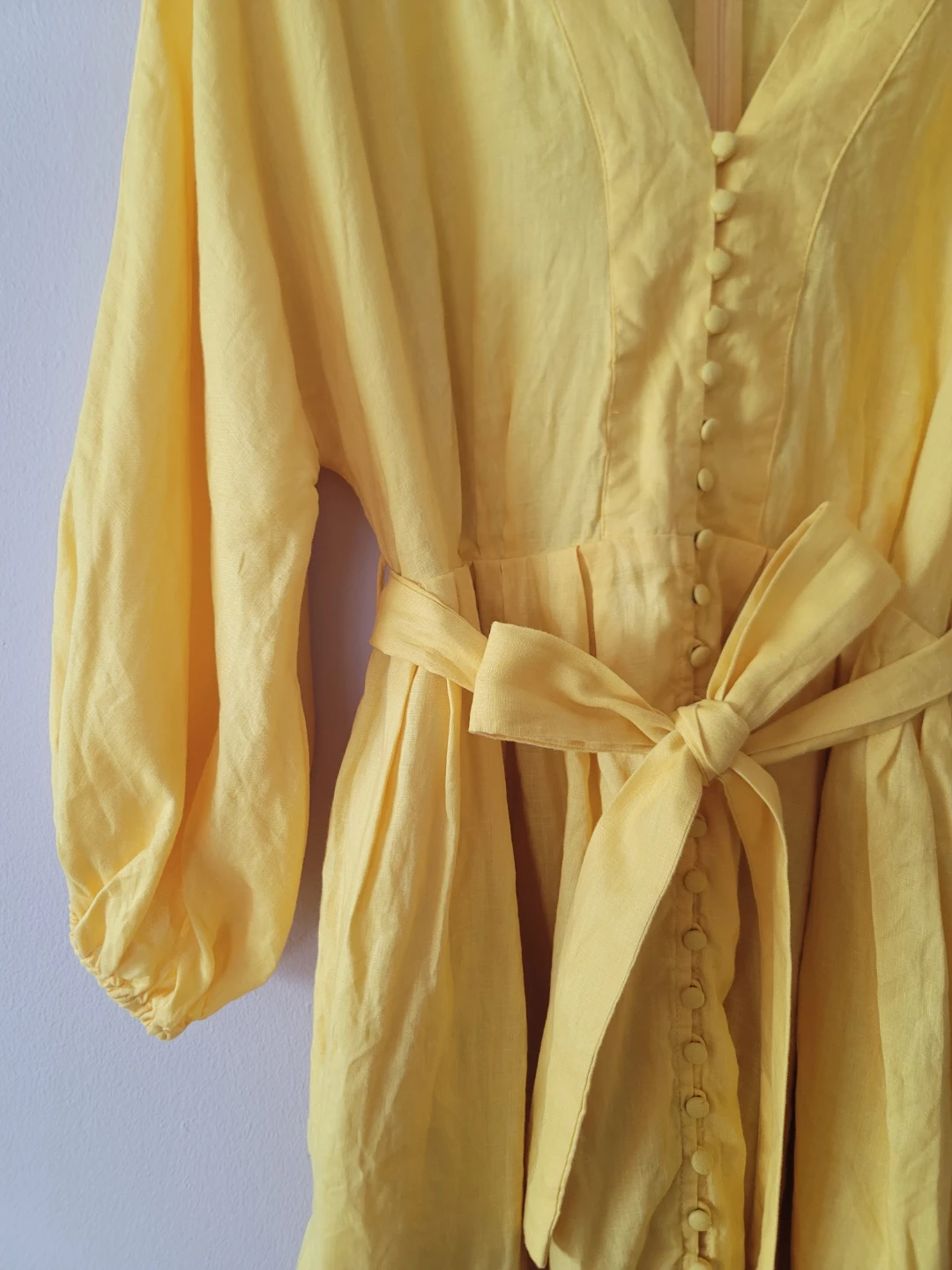 Banana Republic Sunny Yellow 100% Linen Dress Sz L Cotton Lining - photo 4