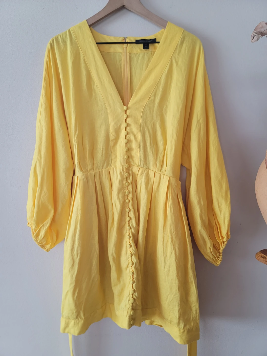 Banana Republic Sunny Yellow 100% Linen Dress Sz L Cotton Lining - photo 5