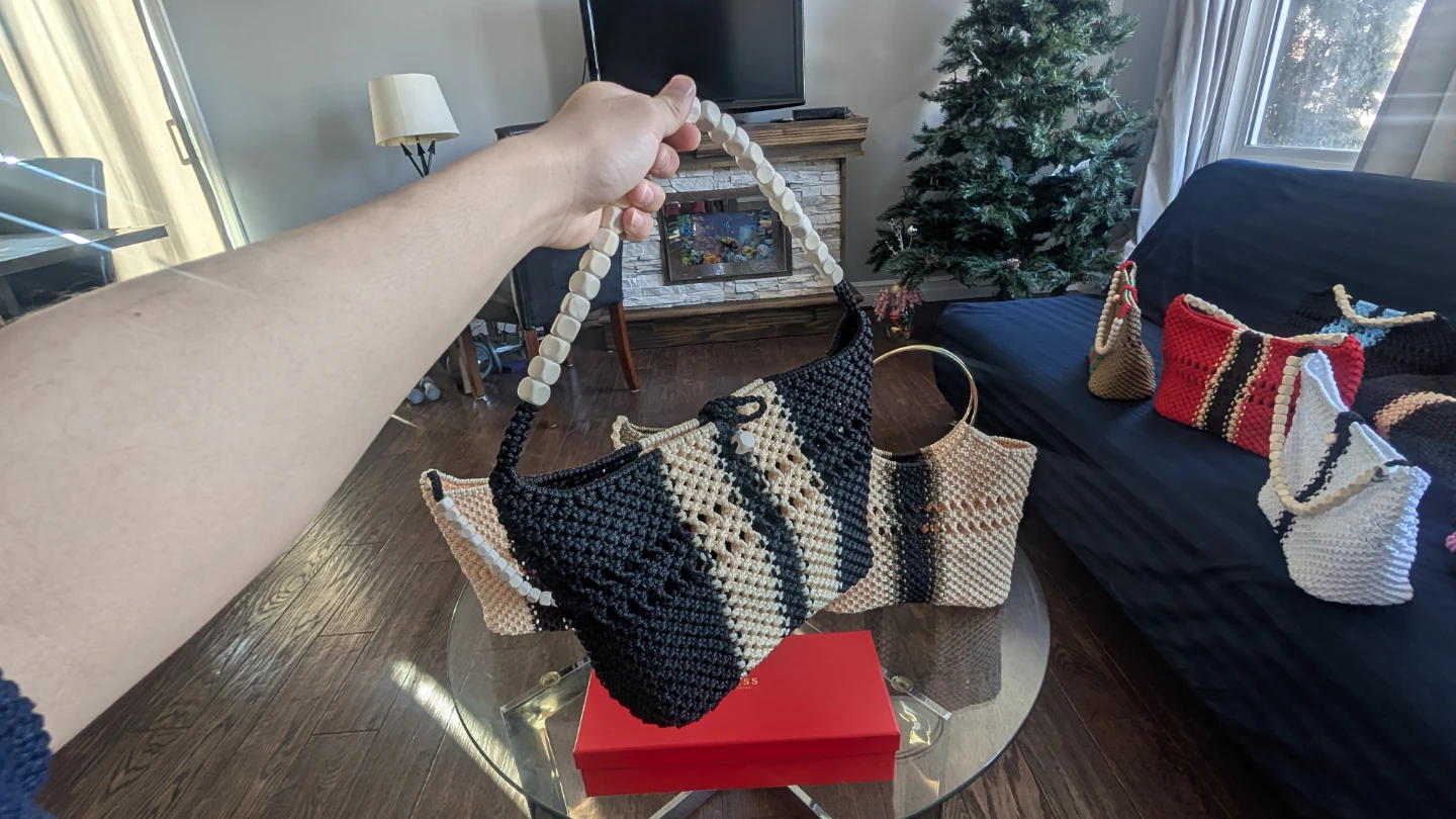Macrame Tote Bag - Black and Beige