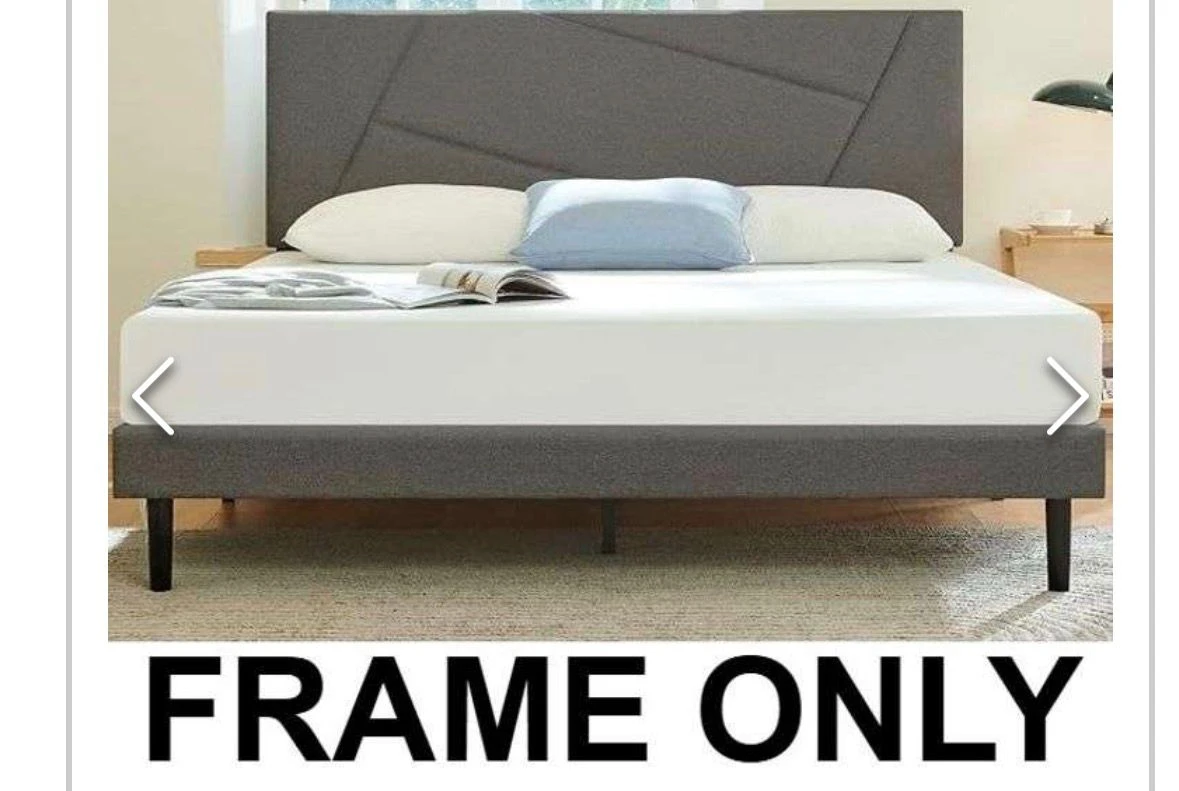 Queen Size Bed Frame with Headboard - Grey Fabric
