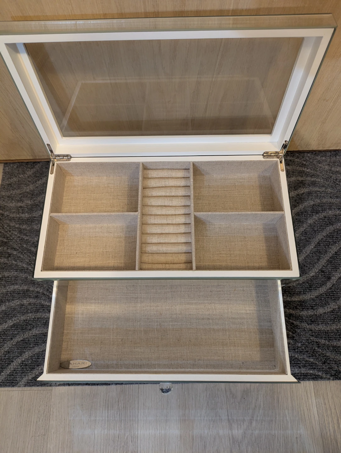 Mirror Jewelry Box with Glass Lid and Drawer - photo 2