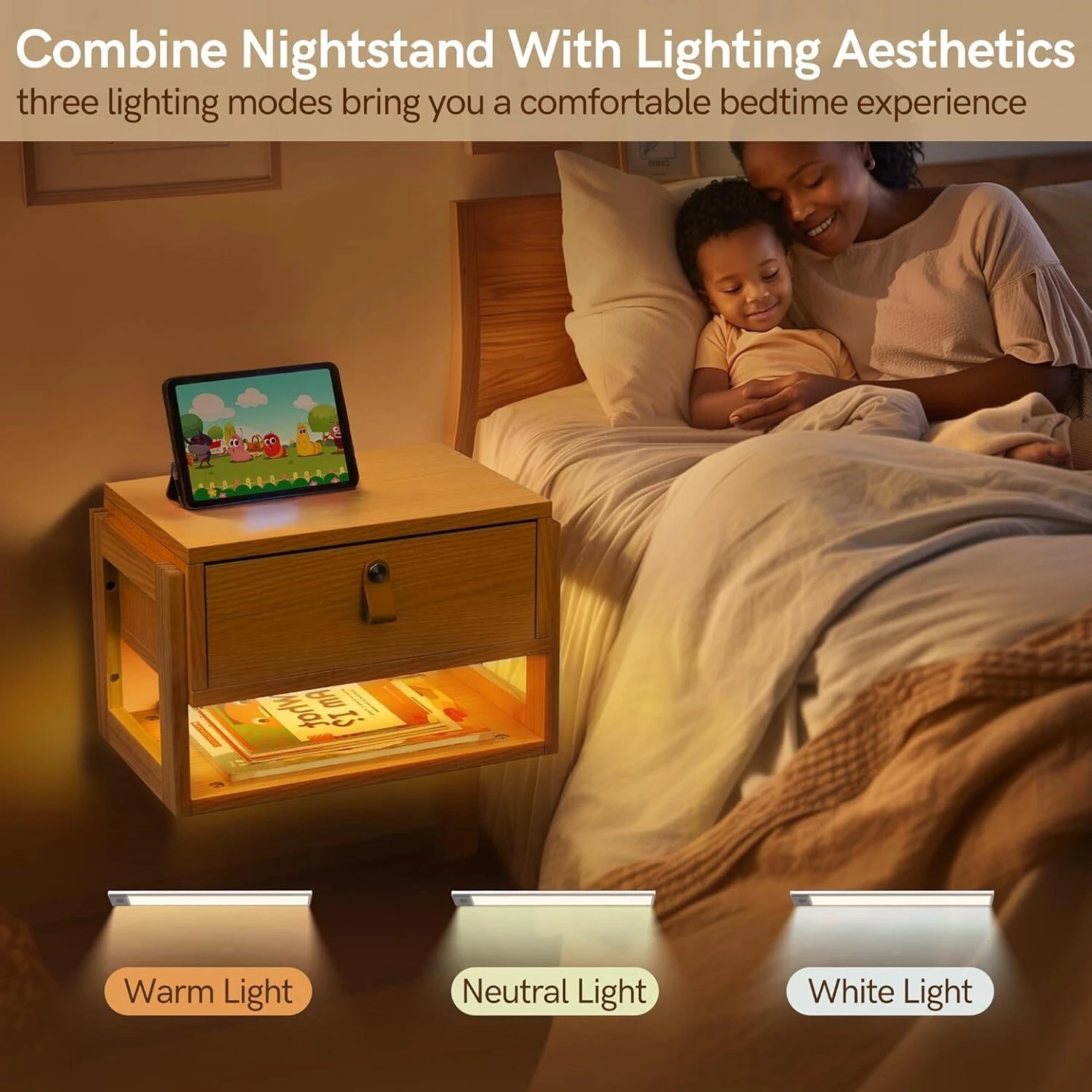 Floating Nightstand with Drawer and Shelf - photo 3