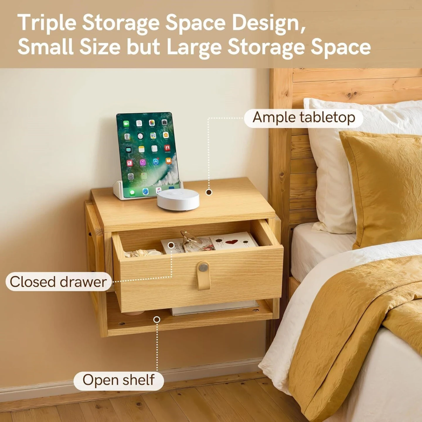 Floating Nightstand with Drawer and Shelf - photo 4