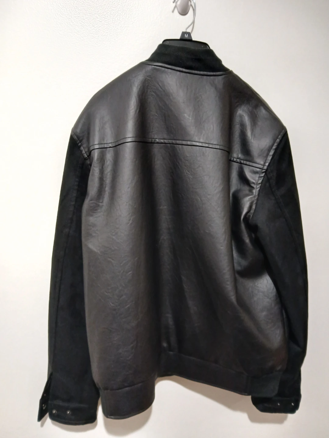 Black Faux Leather & Suede Bomber Jacket - photo 3