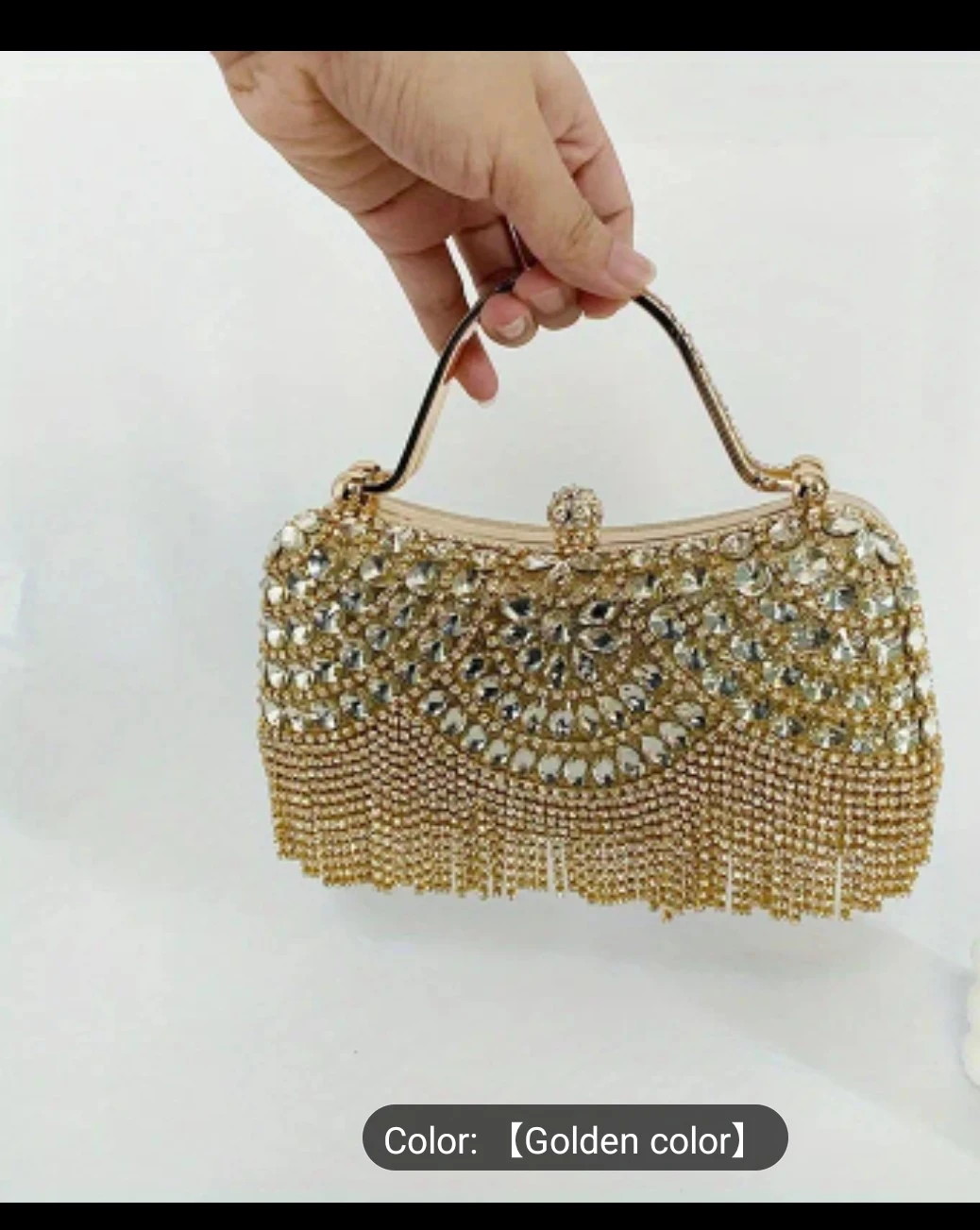 Embellished Clutch Handbag - Gold