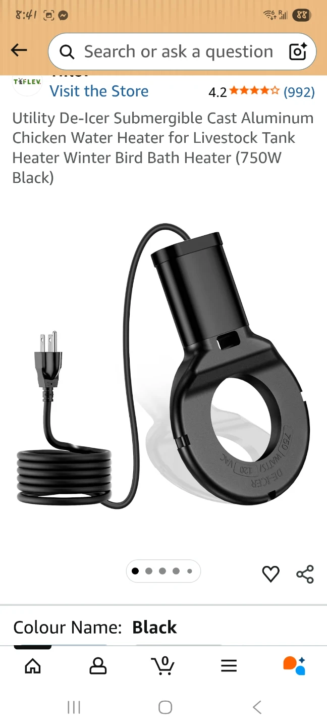 Utility De-Icer Submersible Cast Aluminum Bird Bath Heater