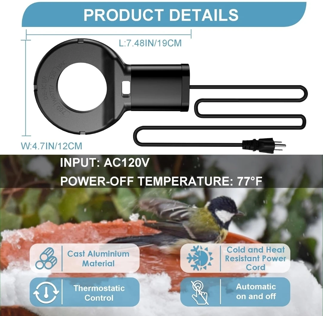 Utility De-Icer Submersible Cast Aluminum Bird Bath Heater - photo 3