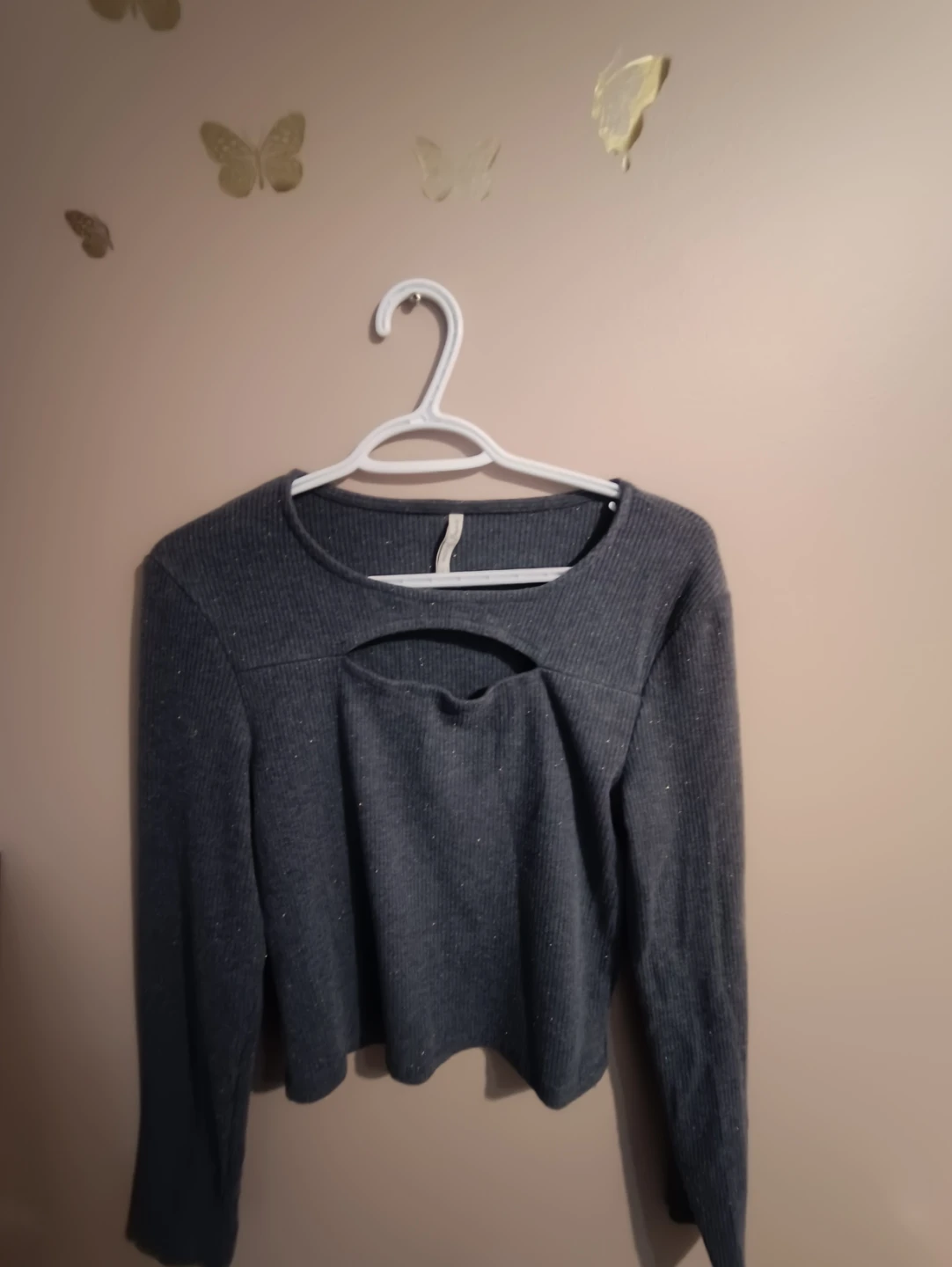 Women's Grey Cut-Out Long Sleeve Top