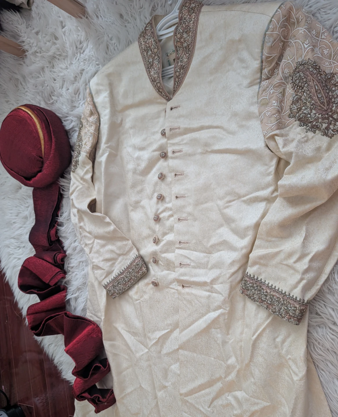 Amir Adnan Cream Sherwani with Red Turban
