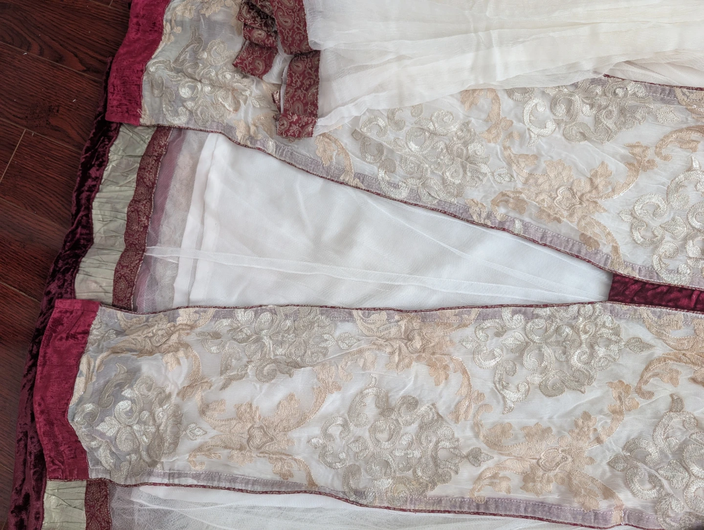 Designer Hand Embroidered White and Maroon Women's Dress - photo 5