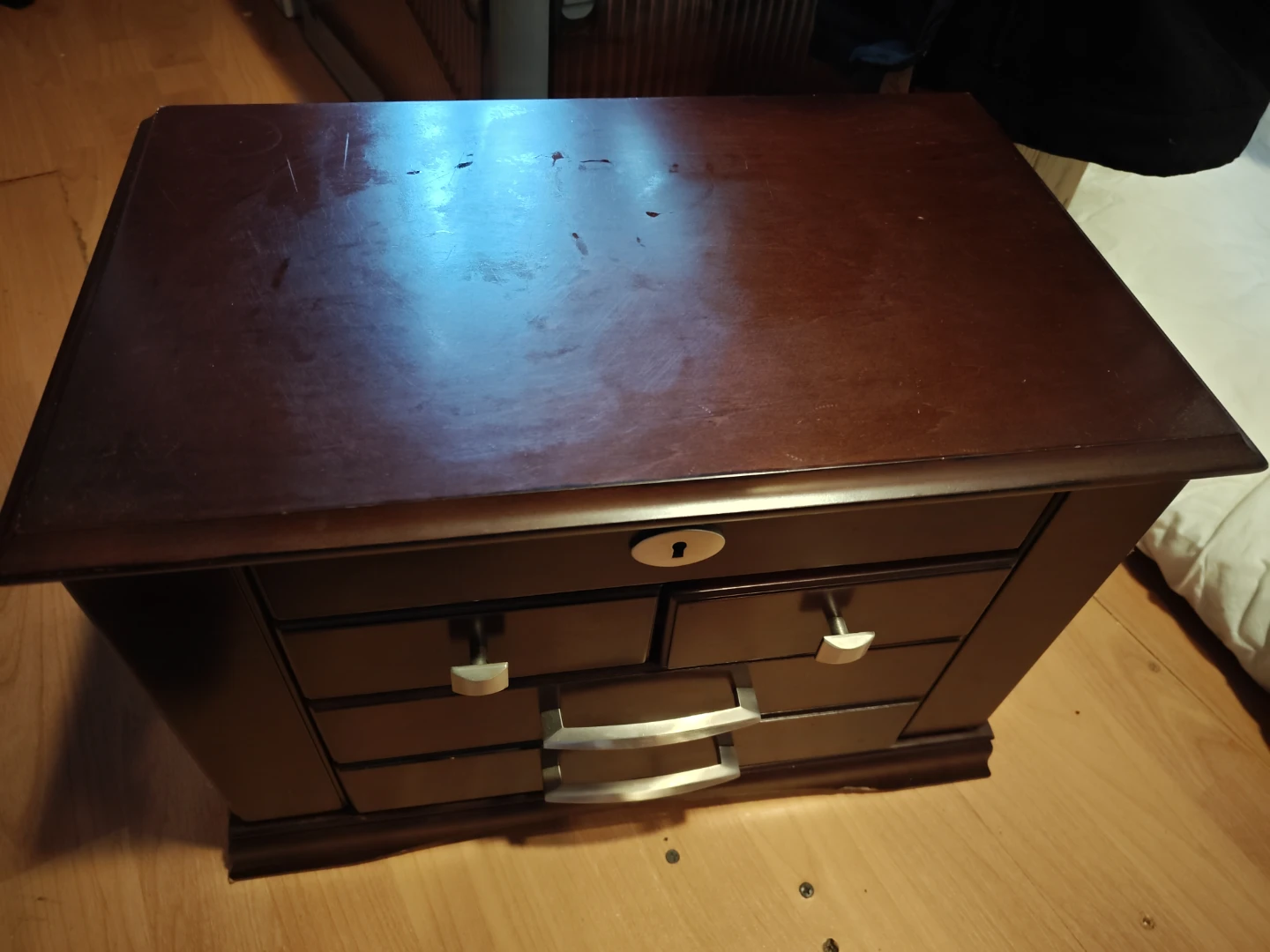 Wooden Jewelry Box with Mirror and Drawers
