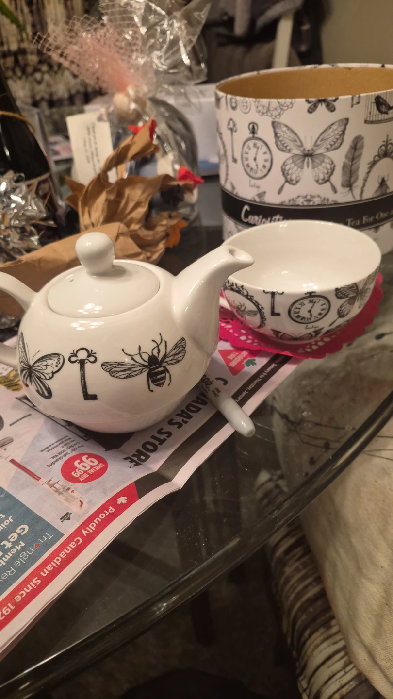 White Teapot with Butterfly and Bee Design - photo 2