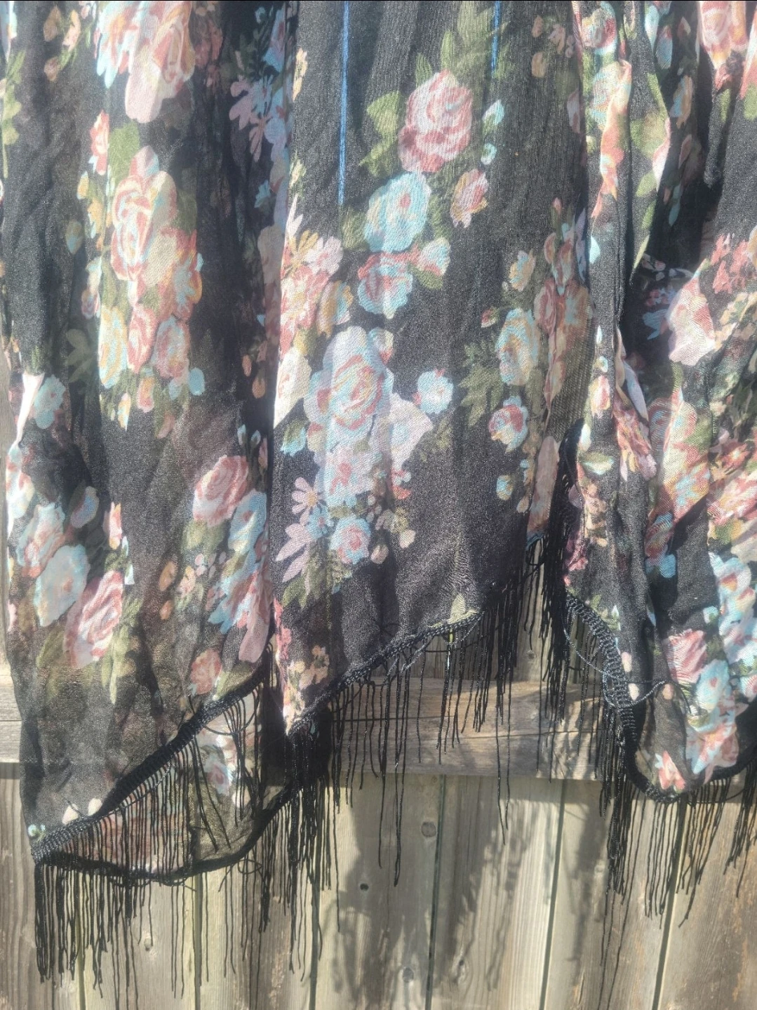 Black Floral Kimono with Fringe - photo 2