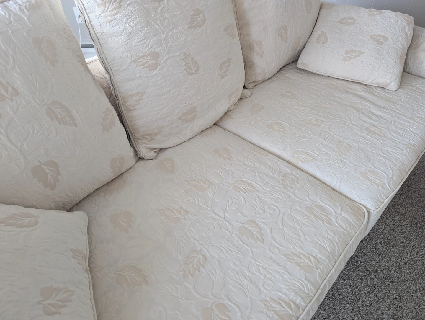 Cream Loveseat Sofa Set with Textured Floral Pattern - photo 3