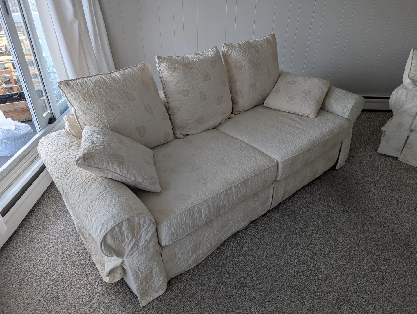 Cream Loveseat Sofa Set with Textured Floral Pattern - photo 4