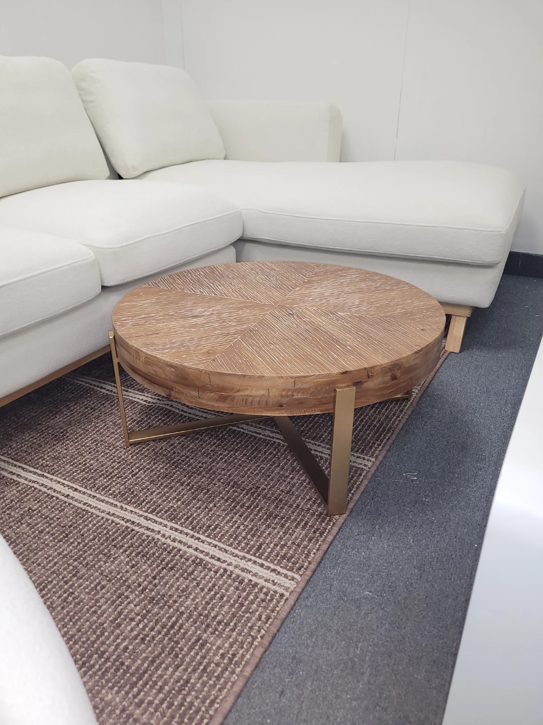 Round Wood Coffee Table with Metal Base