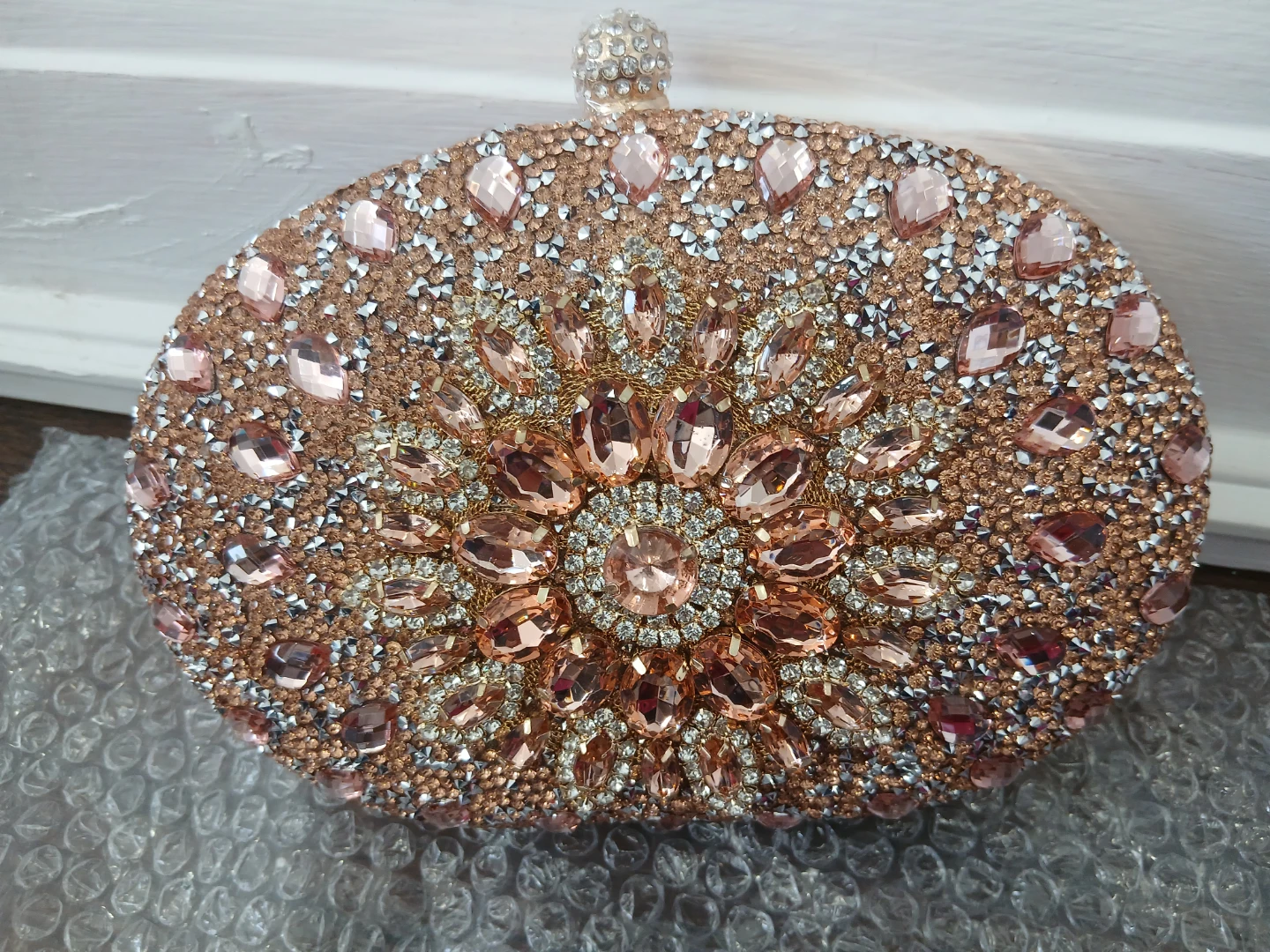 Embellished Rose Gold Evening Clutch Bag - photo 3