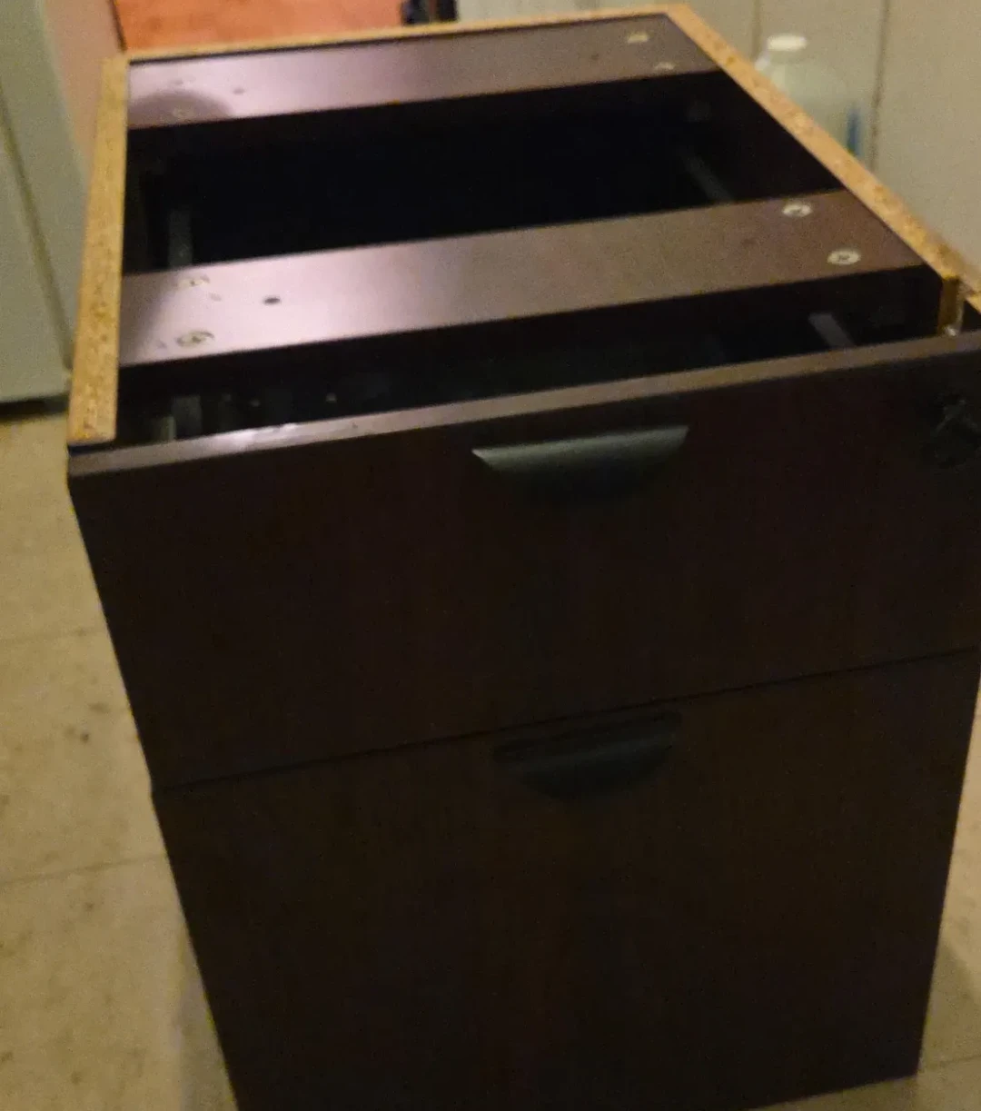 Dark Wood Filing Cabinet under the desk