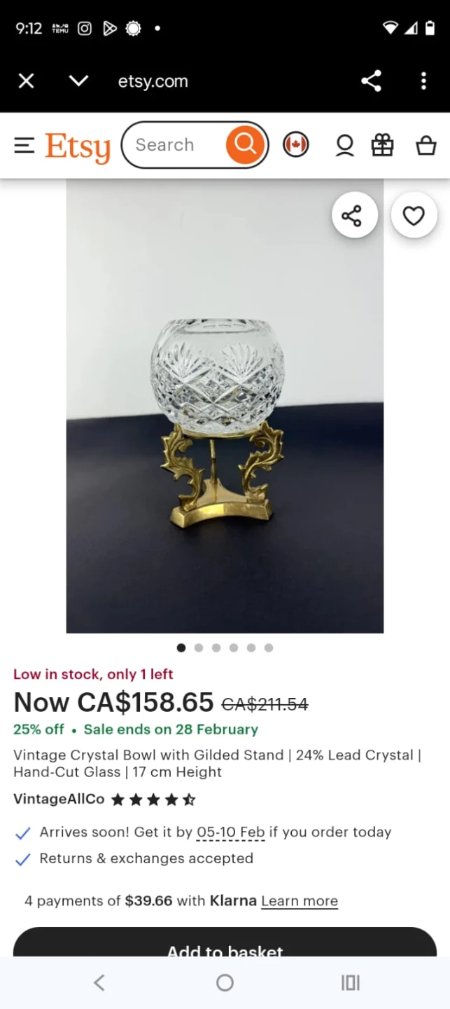 Vintage Crystal Votive Bowl with Gilded Stand - photo 3