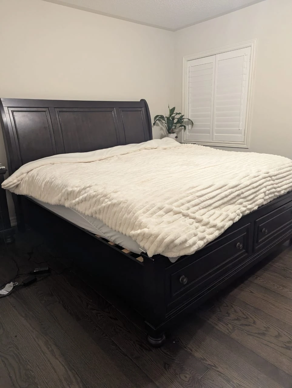 Dark Wood Sleigh Bed Frame with Storage - photo 2