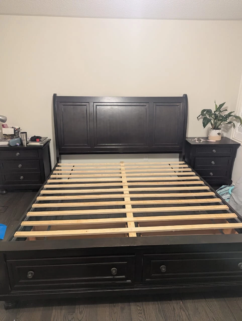 Dark Wood Sleigh Bed Frame with Storage - photo 3
