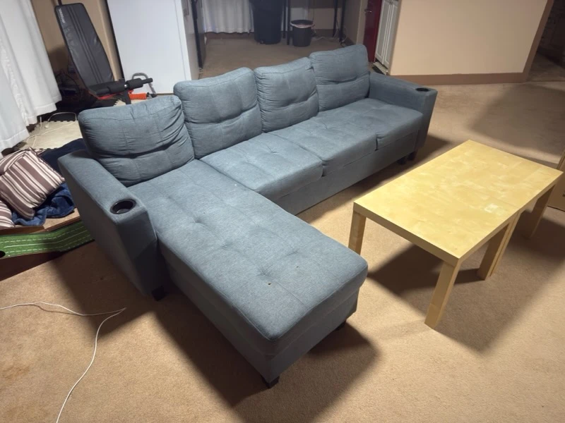 Grey Sectional Sofa with Cup Holders