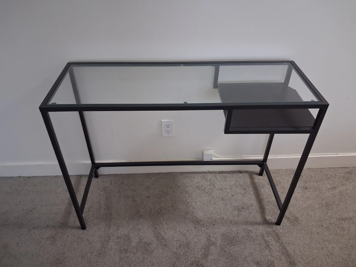 Glass Top Desk with Black Metal Frame