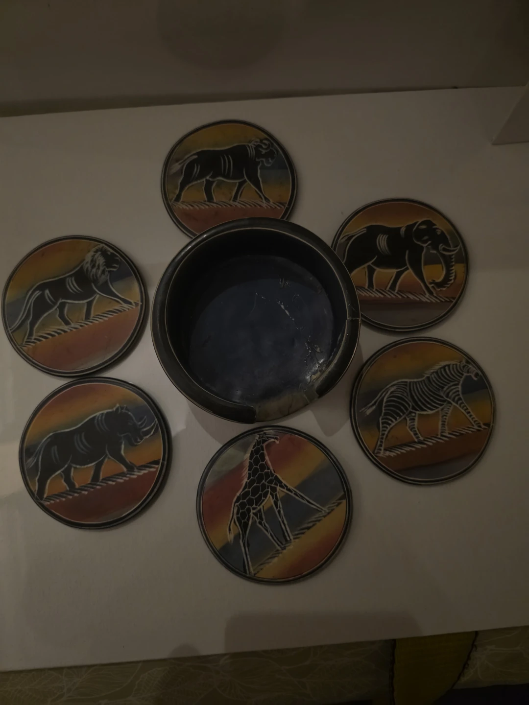 Set of 6 Soapstone Animal Print Coasters with Holder - photo 2