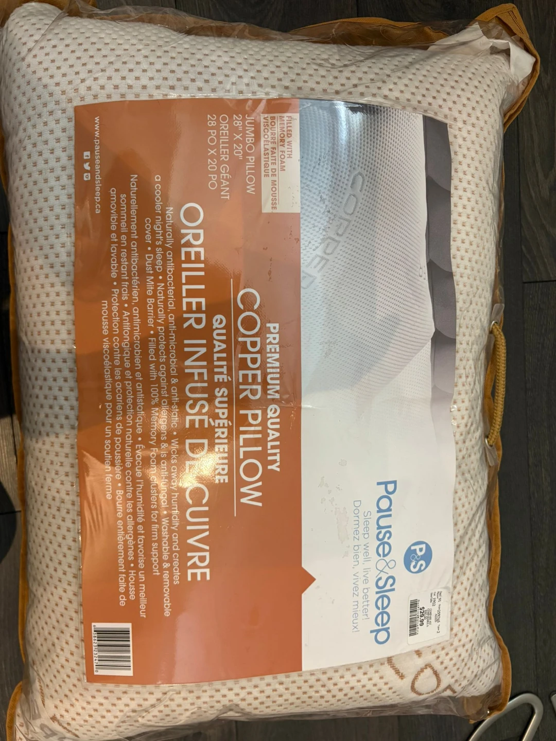 Pause & Sleep Premium Copper Infused Memory Foam Jumbo Pillow