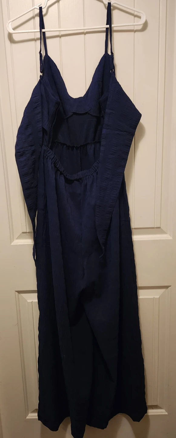 Navy Blue Textured Jumpsuit with Tie Back - photo 3