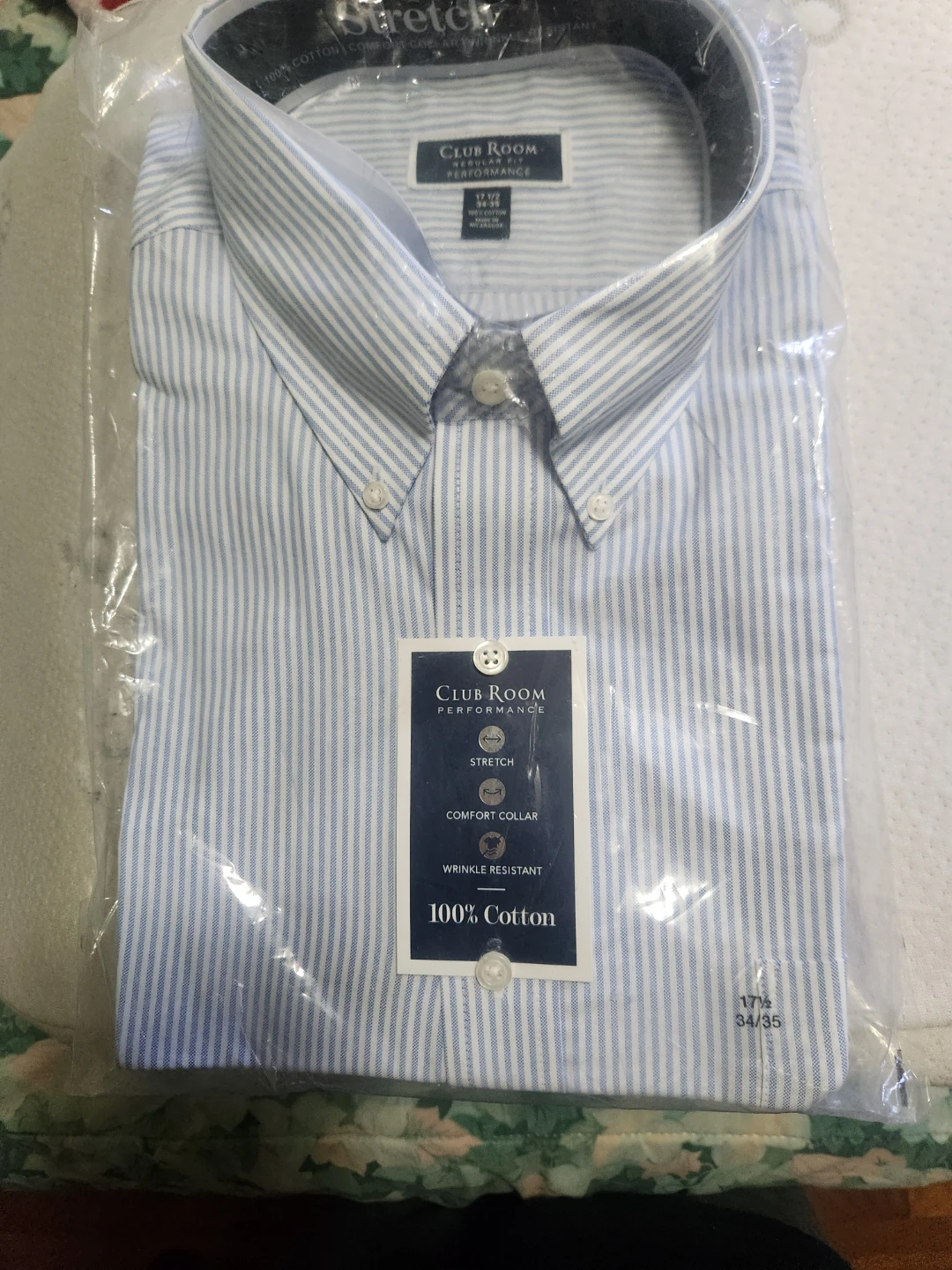 Club Room Men's Blue Striped Dress Shirt 17 1/2 - 34/35