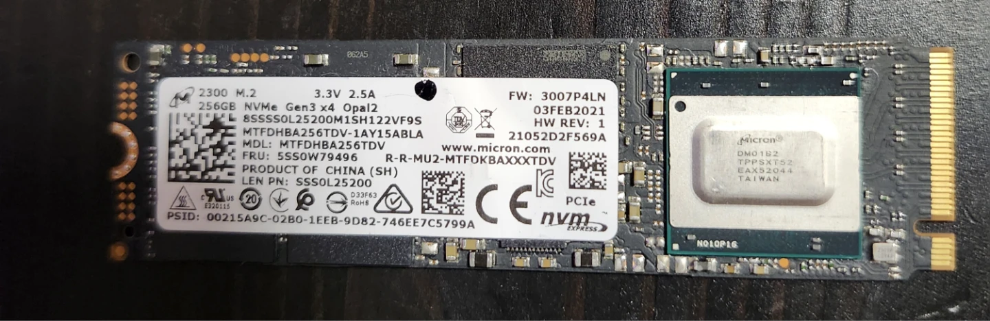 Micron 256GB NVMe Gen3 x4 M.2 SSD