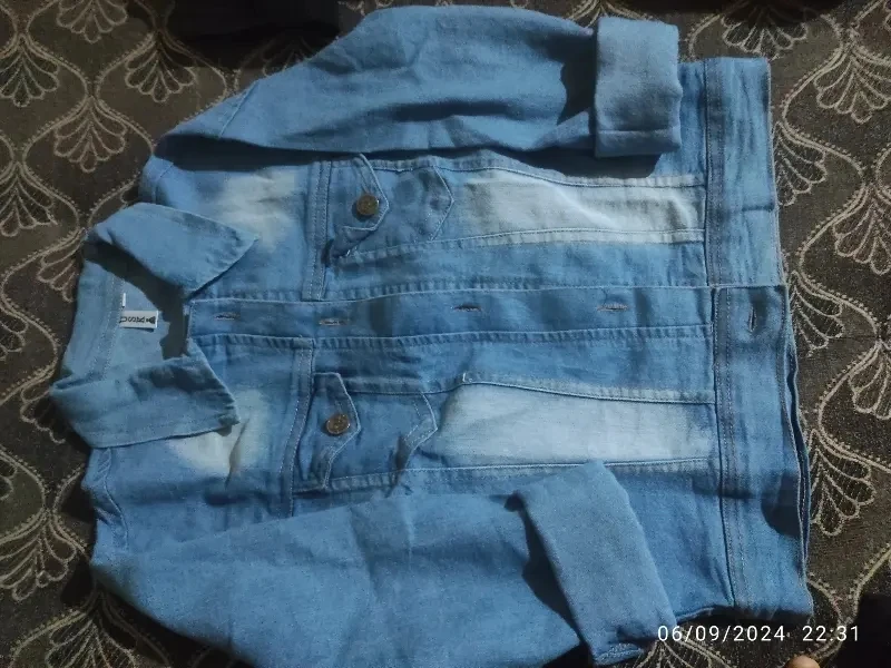 Women's Denim Jacket, Striped T-Shirt, and Black Pants Combo