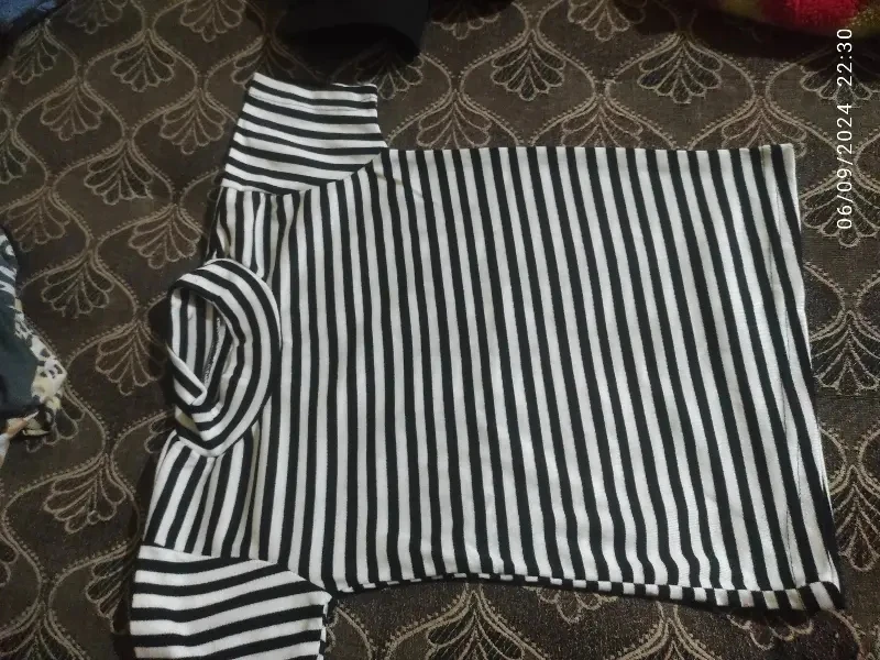 Women's Denim Jacket, Striped T-Shirt, and Black Pants Combo - photo 3